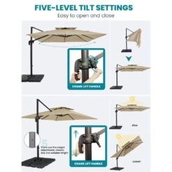 12 Ft. X 12 Ft. Square Two-Tier Top Rotation Outdoor Cantilever Patio Umbrella With Cover In Beige -Jearey jearey cantilever umbrellas lk12fx beige 40 1000