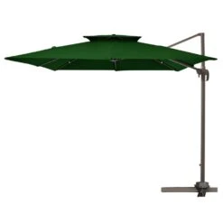 12 Ft. X 12 Ft. Square 2-Tier Top Rotation Outdoor Cantilever Patio Umbrella With Cover In Dark Green