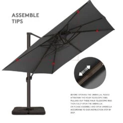 12 Ft. X 12 Ft. Square Two-Tier Top Rotation Outdoor Cantilever Patio Umbrella With Cover In Gray -Jearey jearey cantilever umbrellas lk12fx gray 4f 1000