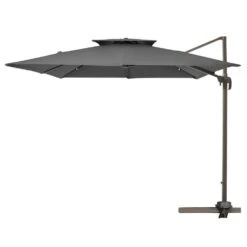 12 Ft. X 12 Ft. Square Two-Tier Top Rotation Outdoor Cantilever Patio Umbrella With Cover In Gray -Jearey jearey cantilever umbrellas lk12fx gray c3 1000