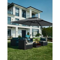 12 Ft. X 12 Ft. Square Two-Tier Top Rotation Outdoor Cantilever Patio Umbrella With Cover In Gray -Jearey jearey cantilever umbrellas lk12fx gray d4 1000