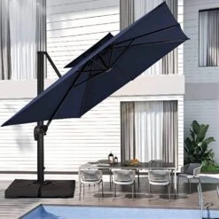 12 Ft. X 12 Ft. Square Two-Tier Top Rotation Outdoor Cantilever Patio Umbrella With Cover In Navy