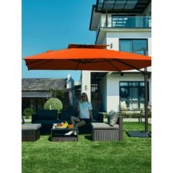 12 Ft. X 12 Ft. Square Two-Tier Top Rotation Outdoor Cantilever Patio Umbrella With Cover In Orange -Jearey jearey cantilever umbrellas lk12fx orange 31 1000