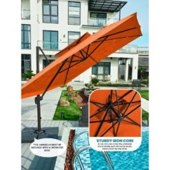 12 Ft. X 12 Ft. Square Two-Tier Top Rotation Outdoor Cantilever Patio Umbrella With Cover In Orange -Jearey jearey cantilever umbrellas lk12fx orange 77 1000