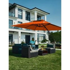 12 Ft. X 12 Ft. Square Two-Tier Top Rotation Outdoor Cantilever Patio Umbrella With Cover In Orange -Jearey jearey cantilever umbrellas lk12fx orange d4 1000
