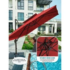 12 Ft. X 12 Ft. Square Two-Tier Top Rotation Outdoor Cantilever Patio Umbrella With Cover In Red -Jearey jearey cantilever umbrellas lk12fx red 77 1000