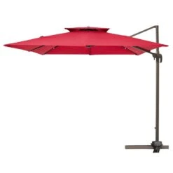 12 Ft. X 12 Ft. Square Two-Tier Top Rotation Outdoor Cantilever Patio Umbrella With Cover In Red -Jearey jearey cantilever umbrellas lk12fx red c3 1000