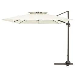 12 Ft. X 12 Ft. Square Two-Tier Top Rotation Outdoor Cantilever Patio Umbrella With Cover In White