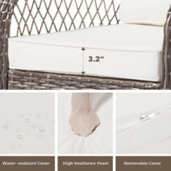 3-Piece Wicker Patio Conversation Set With Creamy White Cushions -Jearey jearey chat sets 3xes cwhite 1f 1000