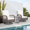 3-Piece Wicker Patio Conversation Set With Creamy White Cushions