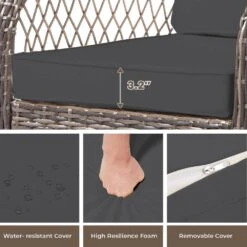 3-Piece Grey Wicker Patio Comfortable Conversation Set With Grey Cushions -Jearey jearey chat sets xes 3 grey 44 1000