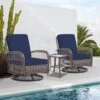 3-Piece Navy Wicker Patio Comfortable Conversation Set With Navy Cushions