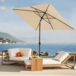 6.5 Ft. X 10 Ft. Steel Market Tilt Patio Umbrella In Beige -Jearey jearey market umbrellas 6 5jxs beige 31 1000