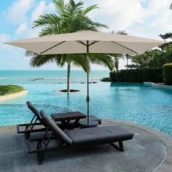 6.5 Ft. X 10 Ft. Steel Market Tilt Patio Umbrella In Beige