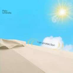 6.5 Ft. X 10 Ft. Steel Market Tilt Patio Umbrella In Beige -Jearey jearey market umbrellas 6 5jxs beige a0 1000