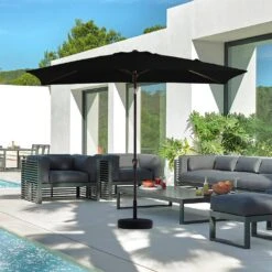 6.5 Ft. X 10 Ft. Steel Market Tilt Patio Umbrella In Blue And White -Jearey jearey market umbrellas 6 5jxs bw 31 1000