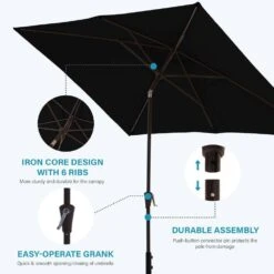 6.5 Ft. X 10 Ft. Steel Market Tilt Patio Umbrella In Blue And White -Jearey jearey market umbrellas 6 5jxs bw c3 1000
