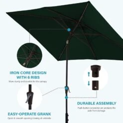 6.5 Ft. X 10 Ft. Steel Market Tilt Patio Umbrella In Dark Green -Jearey jearey market umbrellas 6 5jxs dg 4f 1000