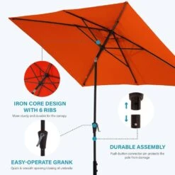 6.5 Ft. X 10 Ft. Steel Market Tilt Patio Umbrella In Orange -Jearey jearey market umbrellas 6 5jxs orange c3 1000