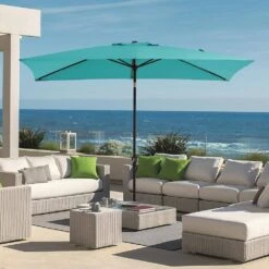 6.5 Ft. X 10 Ft. Steel Market Tilt Patio Umbrella In Peacock Blue -Jearey jearey market umbrellas 6 5jxs pb e1 1000