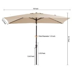6.5 X 10 Ft. Market Solar LED Lighted Tilt Patio Umbrella Rectangular Outdoor Umbrella In Beige -Jearey jearey market umbrellas 6 5x10zzs dz be 1f 1000