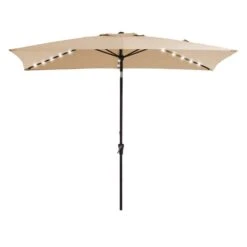 6.5 X 10 Ft. Market Solar LED Lighted Tilt Patio Umbrella Rectangular Outdoor Umbrella In Beige