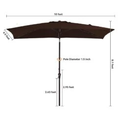 6.5 X 10 Ft. Market Solar LED Lighted Tilt Patio Umbrella Rectangular Outdoor Umbrella In Brown -Jearey jearey market umbrellas 6 5x10zzs dz brn 1f 1000