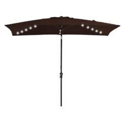 6.5 X 10 Ft. Market Solar LED Lighted Tilt Patio Umbrella Rectangular Outdoor Umbrella In Brown