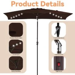 6.5 X 10 Ft. Market Solar LED Lighted Tilt Patio Umbrella Rectangular Outdoor Umbrella In Brown -Jearey jearey market umbrellas 6 5x10zzs dz brn c3 1000