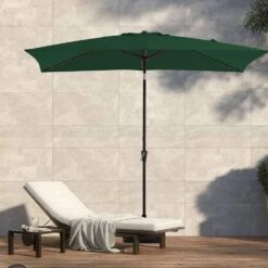 6.5 X 10 Ft. Market Solar LED Lighted Tilt Patio Umbrella Rectangular Outdoor Umbrella In Dark Green -Jearey jearey market umbrellas 6 5x10zzs dz dgn 40 1000