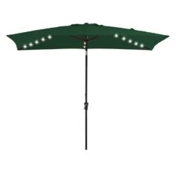 6.5 X 10 Ft. Market Solar LED Lighted Tilt Patio Umbrella Rectangular Outdoor Umbrella In Dark Green