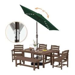 6.5 X 10 Ft. Market Solar LED Lighted Tilt Patio Umbrella Rectangular Outdoor Umbrella In Dark Green -Jearey jearey market umbrellas 6 5x10zzs dz dgn 77 1000