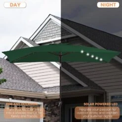 6.5 X 10 Ft. Market Solar LED Lighted Tilt Patio Umbrella Rectangular Outdoor Umbrella In Dark Green -Jearey jearey market umbrellas 6 5x10zzs dz dgn a0 1000