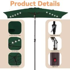 6.5 X 10 Ft. Market Solar LED Lighted Tilt Patio Umbrella Rectangular Outdoor Umbrella In Dark Green -Jearey jearey market umbrellas 6 5x10zzs dz dgn c3 1000