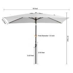 6.5 X 10 Ft. Market Solar LED Lighted Tilt Patio Umbrella Rectangular Outdoor Umbrella In Peacock Gray -Jearey jearey market umbrellas 6 5x10zzs dz lgy 1f 1000