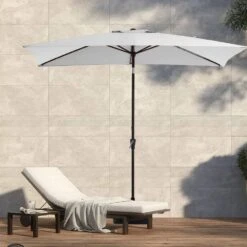 6.5 X 10 Ft. Market Solar LED Lighted Tilt Patio Umbrella Rectangular Outdoor Umbrella In Peacock Gray -Jearey jearey market umbrellas 6 5x10zzs dz lgy 40 1000