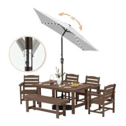 6.5 X 10 Ft. Market Solar LED Lighted Tilt Patio Umbrella Rectangular Outdoor Umbrella In Peacock Gray -Jearey jearey market umbrellas 6 5x10zzs dz lgy 77 1000