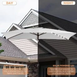 6.5 X 10 Ft. Market Solar LED Lighted Tilt Patio Umbrella Rectangular Outdoor Umbrella In Peacock Gray -Jearey jearey market umbrellas 6 5x10zzs dz lgy a0 1000