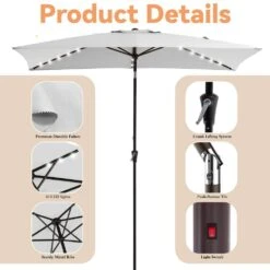 6.5 X 10 Ft. Market Solar LED Lighted Tilt Patio Umbrella Rectangular Outdoor Umbrella In Peacock Gray -Jearey jearey market umbrellas 6 5x10zzs dz lgy c3 1000