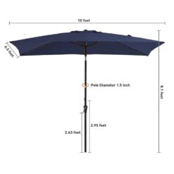 6.5 X 10 Ft. Market Solar LED Lighted Tilt Patio Umbrella Rectangular Outdoor Umbrella In Navy -Jearey jearey market umbrellas 6 5x10zzs dz nv 1f 1000