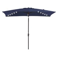 6.5 X 10 Ft. Market Solar LED Lighted Tilt Patio Umbrella Rectangular Outdoor Umbrella In Navy