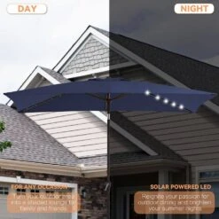 6.5 X 10 Ft. Market Solar LED Lighted Tilt Patio Umbrella Rectangular Outdoor Umbrella In Navy -Jearey jearey market umbrellas 6 5x10zzs dz nv a0 1000