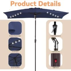 6.5 X 10 Ft. Market Solar LED Lighted Tilt Patio Umbrella Rectangular Outdoor Umbrella In Navy -Jearey jearey market umbrellas 6 5x10zzs dz nv c3 1000