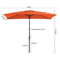 6.5 X 10 Ft. Market Solar LED Lighted Tilt Patio Umbrella Rectangular Outdoor Umbrella In Pumpkin -Jearey jearey market umbrellas 6 5x10zzs dz or 1f 1000