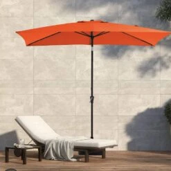 6.5 X 10 Ft. Market Solar LED Lighted Tilt Patio Umbrella Rectangular Outdoor Umbrella In Pumpkin -Jearey jearey market umbrellas 6 5x10zzs dz or 40 1000