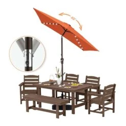 6.5 X 10 Ft. Market Solar LED Lighted Tilt Patio Umbrella Rectangular Outdoor Umbrella In Pumpkin -Jearey jearey market umbrellas 6 5x10zzs dz or 77 1000