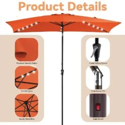 6.5 X 10 Ft. Market Solar LED Lighted Tilt Patio Umbrella Rectangular Outdoor Umbrella In Pumpkin -Jearey jearey market umbrellas 6 5x10zzs dz or c3 1000