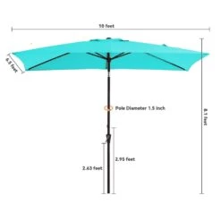 6.5 X 10 Ft. Market Solar LED Lighted Tilt Patio Umbrella Rectangular Outdoor Umbrella In Peacock Blue -Jearey jearey market umbrellas 6 5x10zzs dz pb 1f 1000