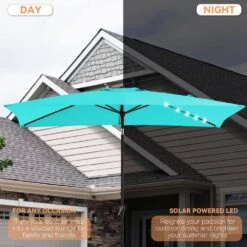 6.5 X 10 Ft. Market Solar LED Lighted Tilt Patio Umbrella Rectangular Outdoor Umbrella In Peacock Blue -Jearey jearey market umbrellas 6 5x10zzs dz pb a0 1000