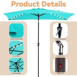 6.5 X 10 Ft. Market Solar LED Lighted Tilt Patio Umbrella Rectangular Outdoor Umbrella In Peacock Blue -Jearey jearey market umbrellas 6 5x10zzs dz pb c3 1000